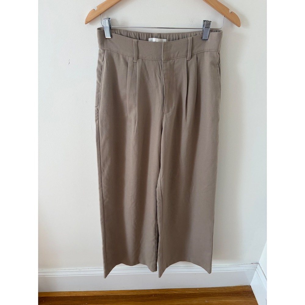 Abercrombie & Fitch Wide Leg Pleated Trousers Taupe Tan High Rise Pants S Short